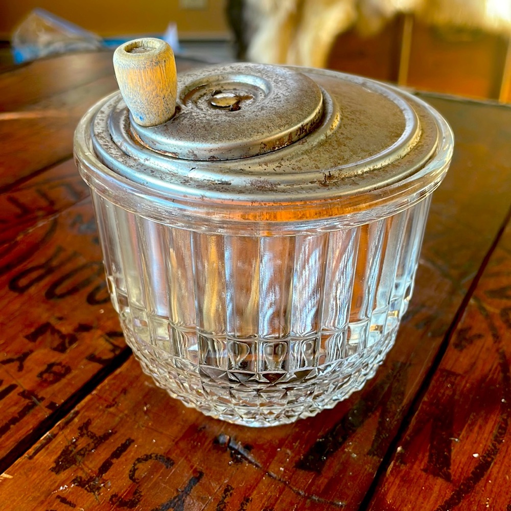 Vintage Crystal egg beater with metal‎ top/beater and wood handle